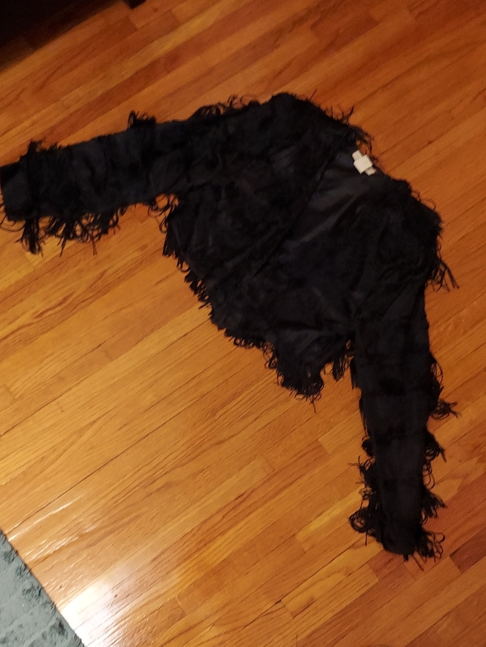 Vintage 90'sBlack Fringe Cropped Jacket - Textured Statement Piece